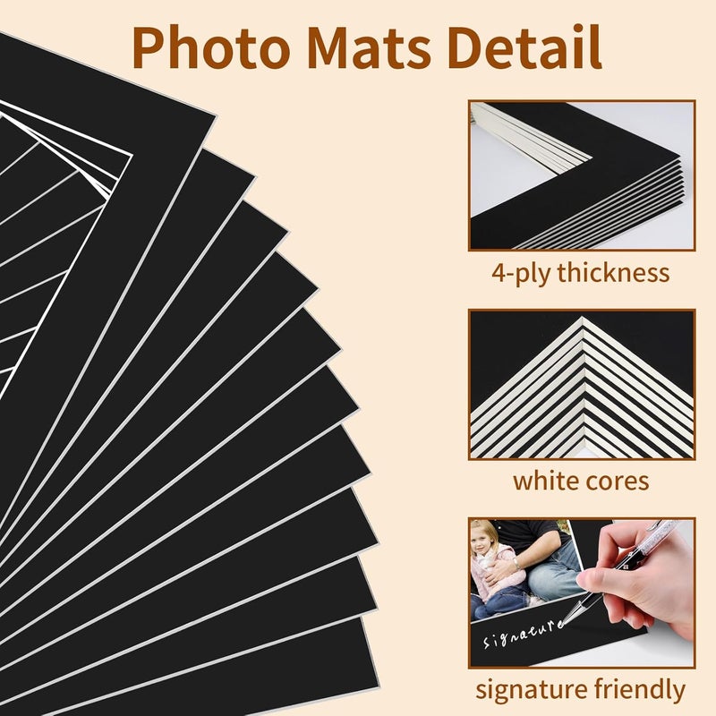 YEESON 10 Pack Picture Frame Mats, Photo Mats, Acid Free Picture Matting for Pictures Photos Watercolor Artwork (Black-for 5 * 7 inches Photos) - Image 4